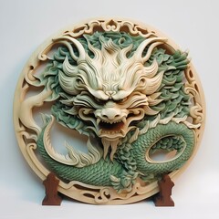 Wall Mural - dragon carved from wood