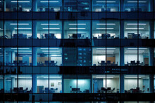 Business Office Windows At Night Corporate Building
