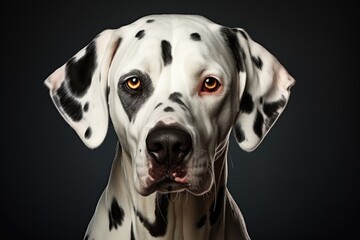 portrait of a Dalmatian dog on a black background