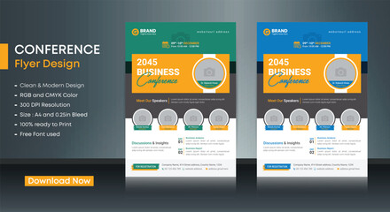 Wall Mural - Conference business flyer vector design template. Design template Geometric shape used for business flyer layout. Conference flyer, Business flyer, and leaflet. Flyer in A4 with Bleed