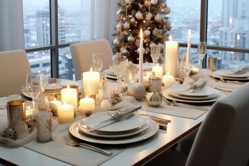 Wall Mural - Table served for Christmas dinner, AI Generated