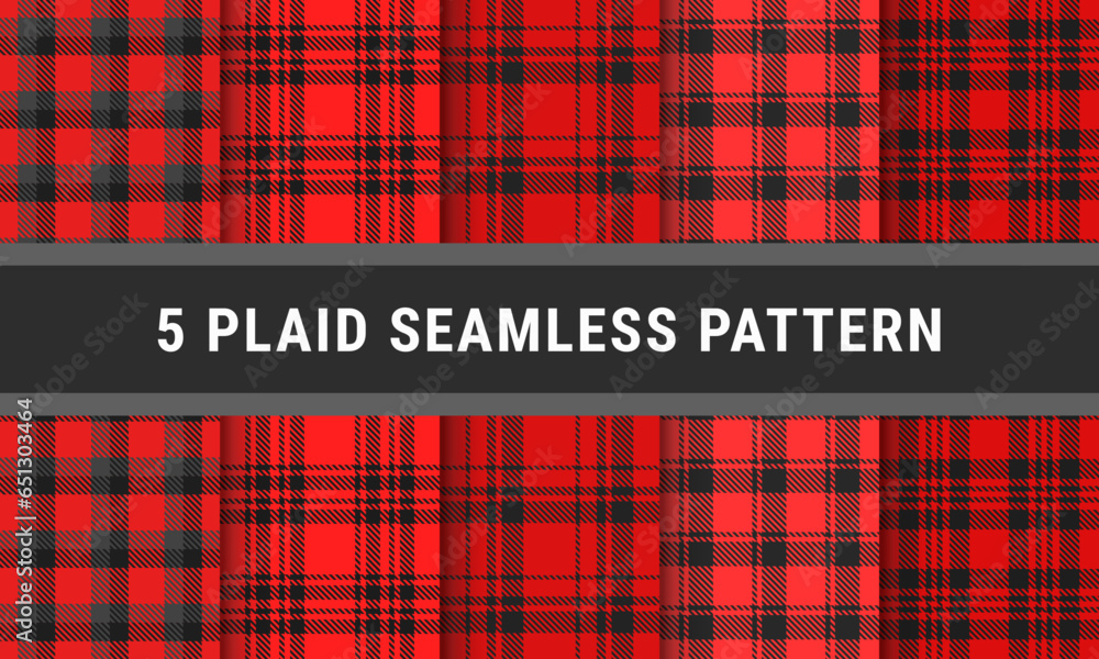 Red Black Set Tartan Plaid Seamless Pattern Background. Checkered ...