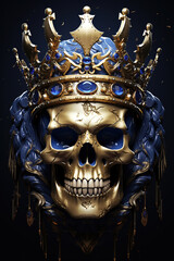 Wall Mural - art of a skull in gold with a crown, generative ai 