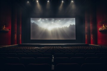 Wall Mural - a large screen in a theater with red curtains. perfect for showcasing movies, presentations, and liv