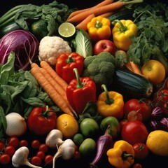 Wall Mural - A close-up of a colorful assortment of fresh organic vegetables.