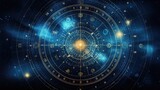 Fototapeta Kosmos - Futuristic outer space zodiac horoscope astrology symbol background. AI generated