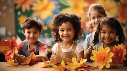 Group of happy children doing arts with crafts and activity.