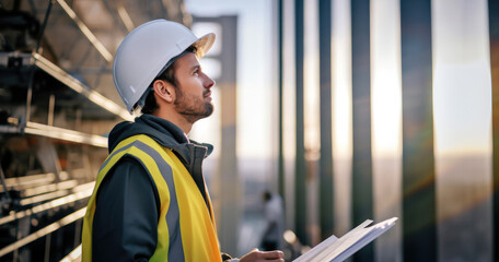 Fototapete - Young architect working on the construction site.