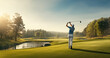 © visoot - Golfer with golf club taking a shot.