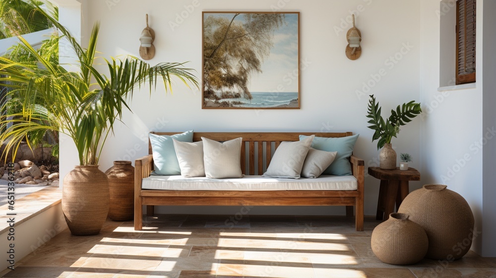 Coastal interior design adorns a modern entrance hall with a louvered ...
