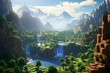 A picturesque Minecraft setting featuring a scenic valley with an ethereal atmosphere. Generative AI