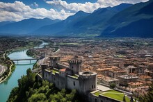 Panoramic View Of Trento From Buonconsiglio Castle. Generative AI