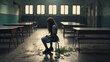 Alone girl at school, loneliness, alone, society