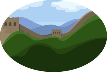 Sticker - Great wall of China, illustration, vector on a white background.