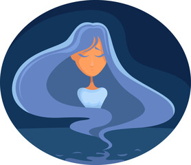 Sticker - Girl with blue hair, illustration, vector on a white background.