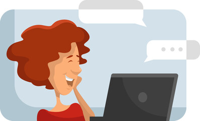 Canvas Print - Girl chating on a computer, illustration, vector on a white background.