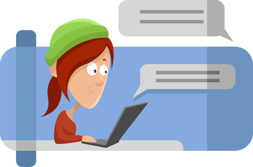 Sticker - Girl with green hat, illustration, vector on a white background.