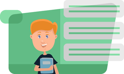 Poster - Boy with a book in a school, illustration, vector on a white background.