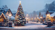 © OpticalDesign - Christmas village, snowy santa village with a big Christmas tree and pine trees, xmas decorations, magical feel