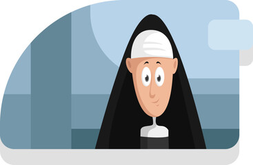 Sticker - Smiling nun, illustration, vector on a white background.