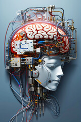 robot head with ai brain