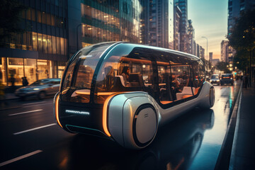 Sticker - An autonomous shuttle transporting passengers in a city. Generative Ai.