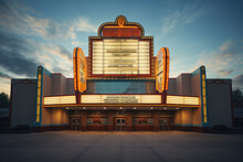 A Retro Movie Theater Marquee With A Modern Twist, Showcasing A Blend Of Old And New In Cinema. Generative Ai.