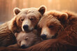 bear and cubs bright background