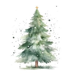 Wall Mural - Watercolor Christmas tree in a minimalist hand drawn style on a white background.