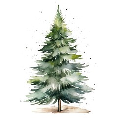 Wall Mural - Watercolor Christmas tree in a minimalist hand drawn style on a white background.