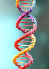 Generative AI, DNA helix on a colored background, genetics, cell structure, molecule, microscope image, genome, chromosome, medical analysis, biological research, chemical science, evolution, heredity