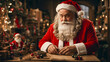 Santa Claus in toy workshop