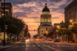 Evening sight of Fresno's historical city center. Generative AI