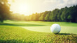 © sderbane - Golf ball on grass in front of the green lawn , sunny day.