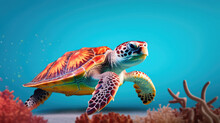Fancy Sea Turtle,  Advertising Photography,   Pastel Color Palette Background