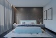 Modern Luxury Bedroom with powder blue Color. 3D Illustration Render