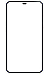 Wall Mural - Brand new smartphone black color with white screen mockup. Front view of modern android multimedia smart phone.