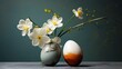 Two eggs with flowers in a vase with a flower