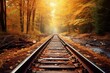 Railroad in a forest during autumn with blurred motion effect. Generative AI