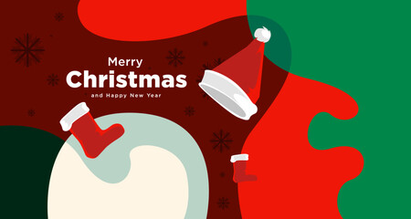 Wall Mural - Merry Christmas card and banner vector illustration in red white and green colors 2024