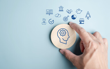 Aufkleber - Business growth brainstorm creation achievement, planning development to customer group. Human imagination and smart idea to success concept.