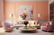 Enhance your home with a stunning mauve and peach sitting room featuring vibrant interior design concepts. Generative AI
