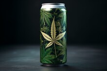 Metallic Cannabis Drink Can. Generative AI