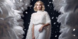 Portrait of a Beauty Woman in White Fashion Dress at Christmas, Wedding or Night Party