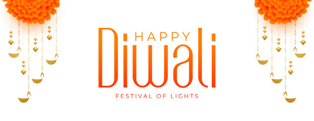 Wall Mural - indian festival happy diwali banner with floral design