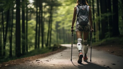 Poster - Black Women Amputee with Amputation Going for A Hike and Run