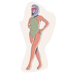 Wall Mural - Illustration of a beautiful fashion model posing in a stylish swimsuit wearing sunglasses. Young attractive woman in beachwear.