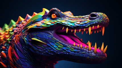 neon animal reptile with colorful natural colors, black background