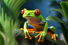 Green Tree Frog Agalychnis Callidryas With Red Eyes