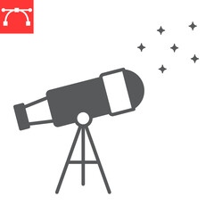 Wall Mural - telescope glyph icon, cosmos and astronomy, telescope vector icon, vector graphics, editable stroke 